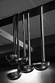 Ladles Hanging from a Rack in a Kitchen