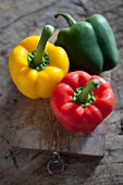 Three Holland Bell Peppers, Red, Yellow and Green