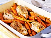 Oven-roasted chicken breast with carrots