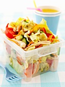 Pasta salad with chicken and vegetables to take away