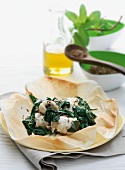 Rotolino di spigola con gli spinaci (sea bass with spinach)
