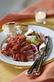 Brisket with Barbecue Sauce, Salad and Bread