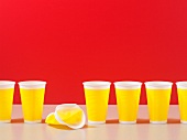 Row of plastic cups
