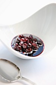 Blueberry Soup in a White Bowl; Spoon