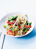 Glass noodle salad with green asparagus, pepper and chillis