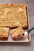 Crumble cake in the baking tray