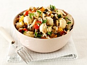 Rice salad with lentils and mushrooms