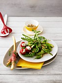 Asparagus salad with stuffed cherry tomatoes
