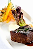Slow Roasted Short Rib with a Dark Glaze, Roasted Baby Carrots and Mashed Potatoes