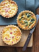 Three Mini Quiches; Two Ham and Cheese and Spinach and Blue Cheese
