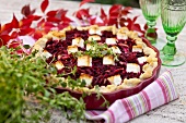 Beetroot pie with sheep's cheese