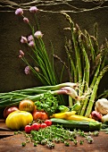 Fresh Garden Vegetables on Wood