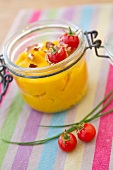 Pumpkin puree with cherry tomatoes