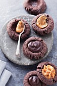 Chocolate biscuits with caramel and chocolate