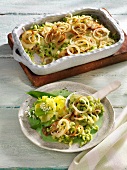 Ramson and cheese spätzle (soft egg noodles from Swabia) with onions