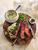 Ribeye steak with a rocket and butter sauce