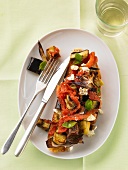 Bruschetta topped with oven-roasted vegetables