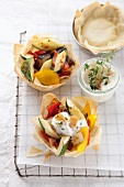 Grilled vegetables in puff pastry dishes