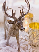 Christmas arrangement with reindeer ornament