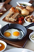 Turkish breakfast with fried eggs