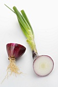 A halved red onion