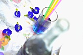 A drink with blue edible flowers (Thailand)