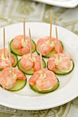 Cucumber and prawn canapes with mayonnaise