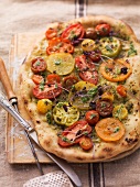 A rustic tomato pizza