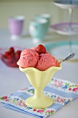 Strawberry sorbet in a sundae cup