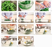 A spinach and ricotta filling being made