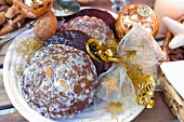 Traditional German gingerbread biscuits with Christmas decorations