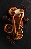 Cinnamon, star anise, dried oranges and apple slices