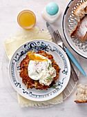 Bacon & potato fritters with poached egg