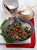 Stir-fried beef with green beans and chilli