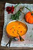 Pumpkin soup with chilli and thyme