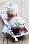 Strawberry and rhubarb dessert with whipped cream