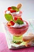 Strawberry mousse with whipped cream