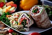 Turkey, Tomato and Lettuce Wrap with Pasta Salad on the Side