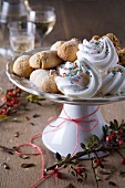 Almond biscuits and meringues with sugar sprinkles
