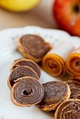 Fruit leather rolls filled with chocolate