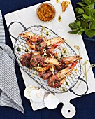 Grilled prawns with Romesco coulis