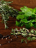 Cooking herbs on a wooden table