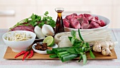 Ingredients for pho bo (Vietnamese noodle soup with beef)