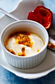 A creamy dessert with passion fruit