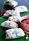 Spring rolls with chilli and peanut dip (Asia)