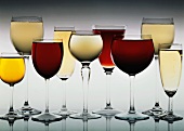 An assortment of (full) wine and sparkling wine glasses