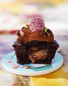 A chocolate cupcake with a liquid centre