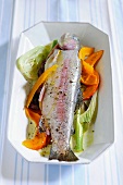 Trout on a bed of vegetables