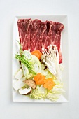 Wagyu beef with vegetables, ingredients for shabu shabu