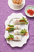 Green asparagus in rice paper